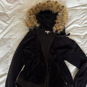 Juicy Couture Black Teddy Jacket with Faux Fur Hood